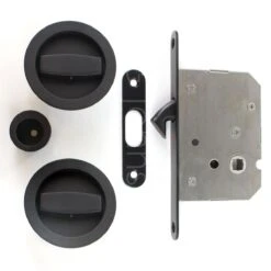 Circular Turn & Turn Hook Lock For Sliding Pocket Doors - Matt Black