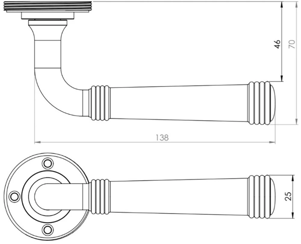 Classic Pattern Lever Handles With Ring Detail With Knurled Round Rose - Suitable For Use With FD30 / FD60 Fire Doors - Satin Brass (Lacquered) - Image 2