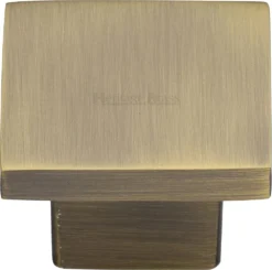 Classic Square Cabinet Knob - Available In Two Sizes - Antique Brass (Gloss Lacquered)