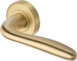 Columbus - Round Rose Lever Handles Only - Satin Brass (Lacquered)