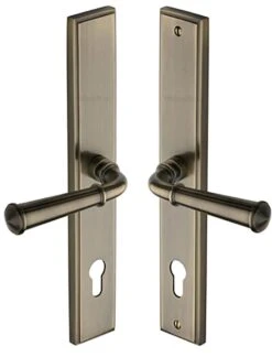 Colonial Lever Multi Point Door Lever Handles - 92mm Euro Centres - 259mm Bolt Centres - 285mm X 44mm Back Plate - Antique Brass (Gloss Lacquered)