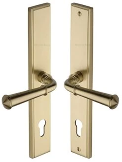 Colonial Lever Multi Point Door Lever Handles - 92mm Euro Centres - 259mm Bolt Centres - 285mm X 44mm Back Plate - Satin Brass (Lacquered)