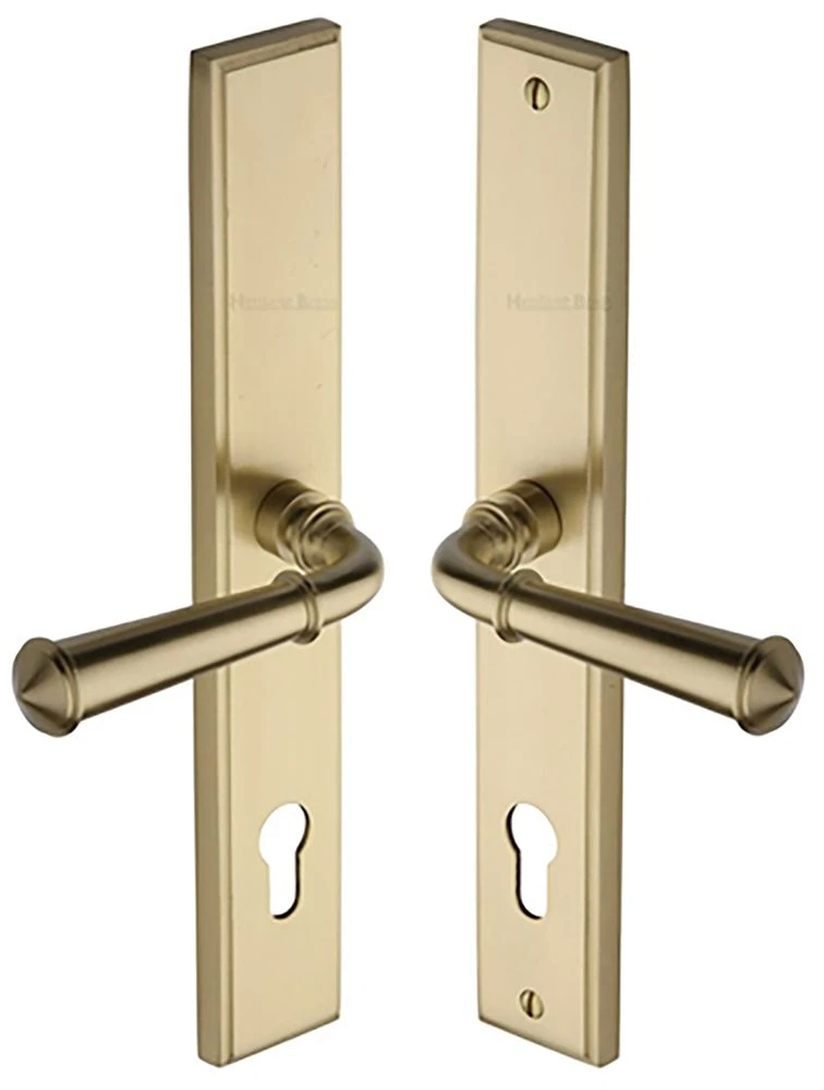 Colonial Lever Multi Point Door Lever Handles - 92mm Euro Centres - 259mm Bolt Centres - 285mm X 44mm Back Plate - Satin Brass (Lacquered)