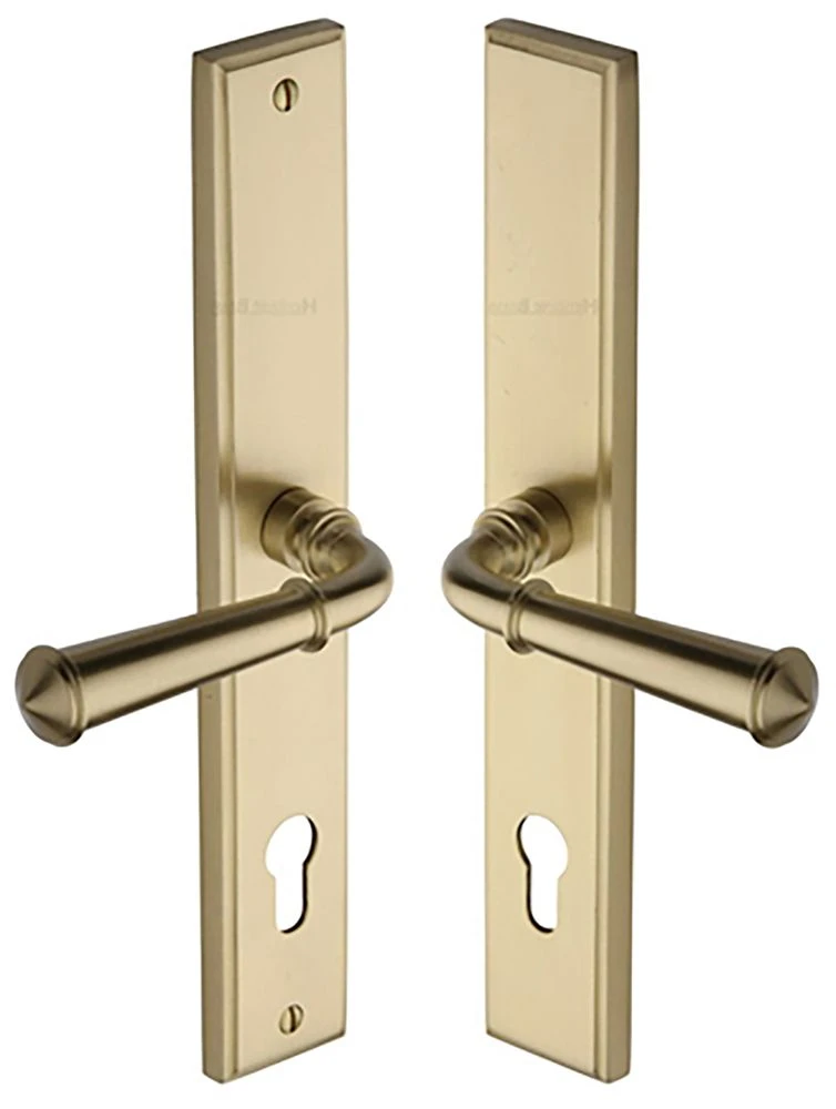 Colonial Lever Multi Point Door Lever Handles - 92mm Euro Centres - 259mm Bolt Centres - 285mm X 44mm Back Plate - Satin Brass (Lacquered) - Image 2