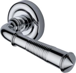 Colonial Reeded Lever Handle On Round Rose - Polished Chrome