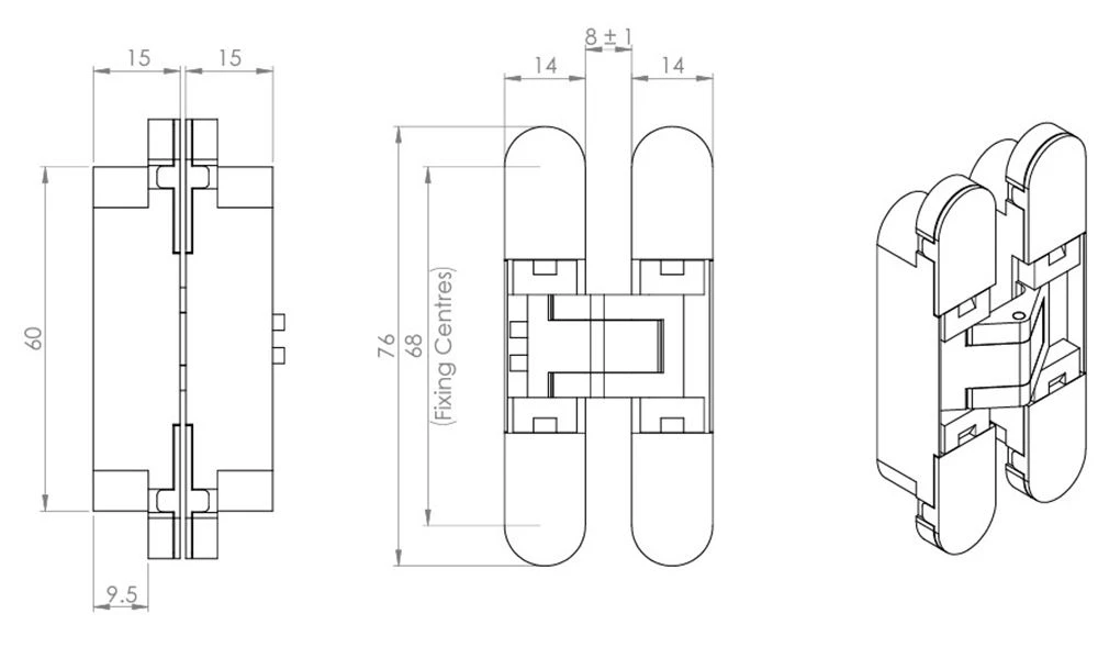Concealed Adjustable Hinge For Invisible Doors - Suitable For 18mm Doors - 76mm X 14mm - Matt Black - Image 2