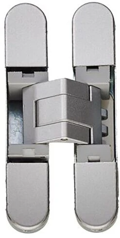 Concealed Adjustable Hinge For Invisible Doors - Suitable For 18mm Doors - 76mm X 14mm - Silver Finish