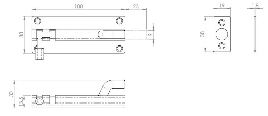 Surface Mounted Cranked Bolt - For Outward Opening Doors - Suitable For Use On FD30 / FD60 Fire Rated Doors - Satin Stainless Steel - Image 5