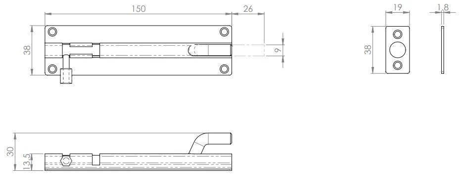 Surface Mounted Cranked Bolt - For Outward Opening Doors - Suitable For Use On FD30 / FD60 Fire Rated Doors - Satin Stainless Steel - Image 4