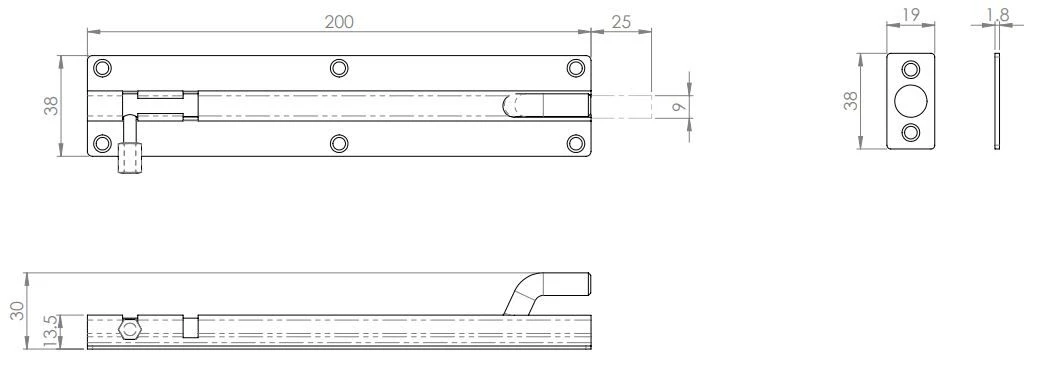 Surface Mounted Cranked Bolt - For Outward Opening Doors - Suitable For Use On FD30 / FD60 Fire Rated Doors - Satin Stainless Steel - Image 3