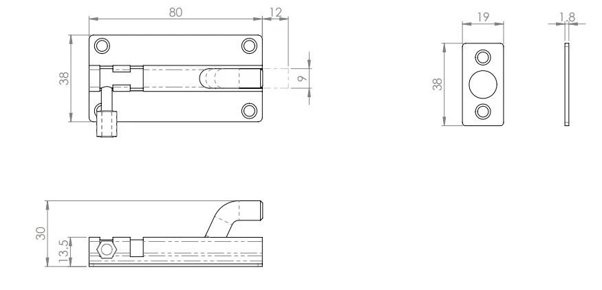 Surface Mounted Cranked Bolt - For Outward Opening Doors - Suitable For Use On FD30 / FD60 Fire Rated Doors - Satin Stainless Steel - Image 2