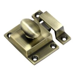 Cupboard Catch With Oval Knob - Antique Brass