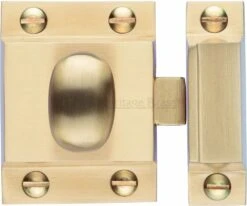 Cupboard Catch With Oval Knob - 53mm X 40mm - Satin Brass (Lacquered)