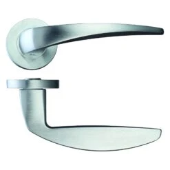 Cygnus Round Rose Lever Door Handles - Suitable For Use On FD30 / FD60 Fire Doors - Satin Chrome - Pair