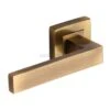 Delta Square Rose Lever Handles - Antique Brass (Gloss Lacquered)