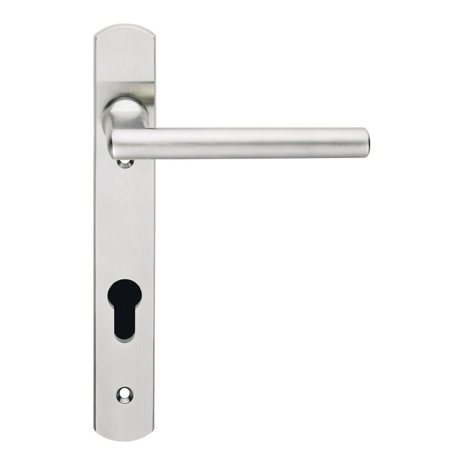 Designer Narrow Style Multi Point Door Lever Handles - 92mm Euro Centres - 123.5mm Bolt Centres - 220mm X 32mm Back Plate - Satin Stainless Steel
