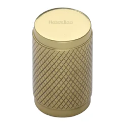 Diamond Cut Knurled Pattern Cylinder Cupboard Knob - Polished Brass (Lacquered)
