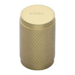 Diamond Cut Knurled Pattern Cylinder Cupboard Knob - Satin Brass (Lacquered)