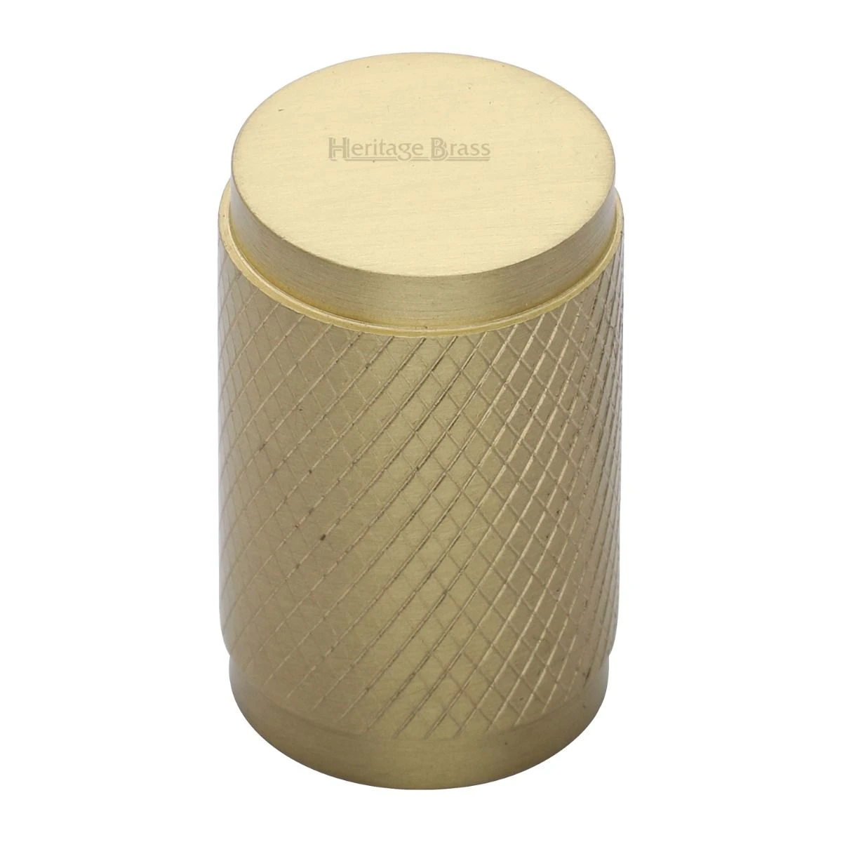 Diamond Cut Knurled Pattern Cylinder Cupboard Knob - Satin Brass (Lacquered)