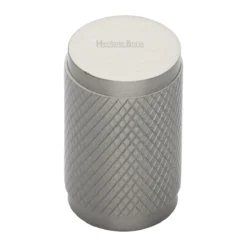 Diamond Cut Knurled Pattern Cylinder Cupboard Knob - Satin Nickel