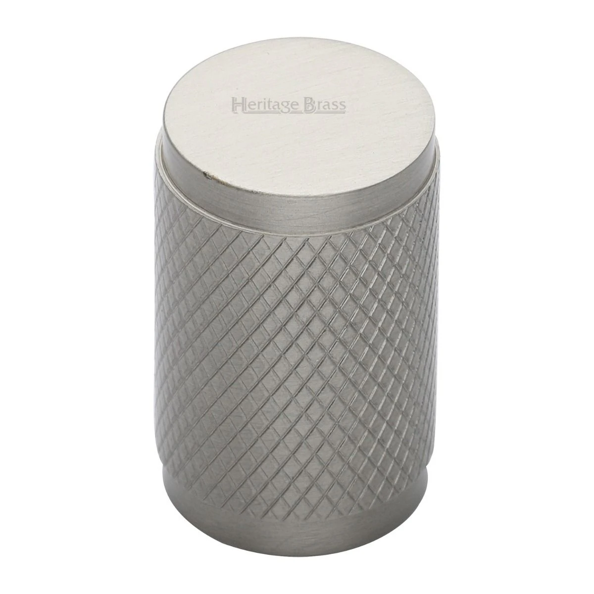 Diamond Cut Knurled Pattern Cylinder Cupboard Knob - Satin Nickel