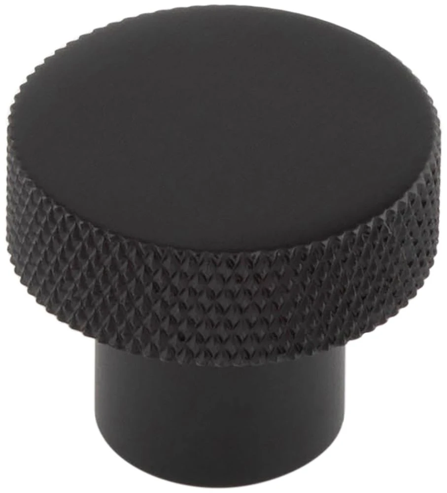 Diamond Knurled Circular Cupboard Knob - Available In Two Sizes - Matt Black