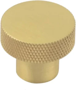Diamond Knurled Circular Cupboard Knob - Available In Two Sizes - Satin Brass (Lacquered)