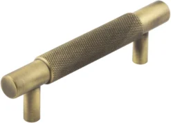 Diamond Knurled Grip T-Bar Cabinet Handle - Available In Two Sizes - Antique Brass (Lacquered)