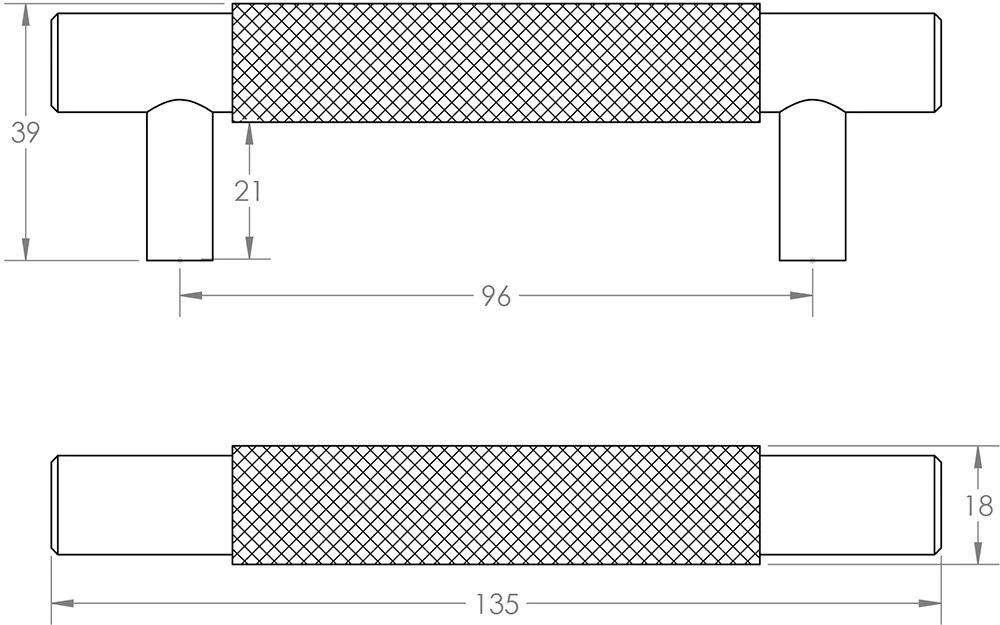 Diamond Knurled Grip T-Bar Cabinet Handle - Available In Two Sizes - Satin Nickel - Image 3