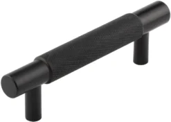 Diamond Knurled Grip T-Bar Cabinet Handle - Available In Two Sizes - Matt Black