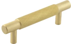 Diamond Knurled Grip T-Bar Cabinet Handle - Available In Two Sizes - Satin Brass (Lacquered)