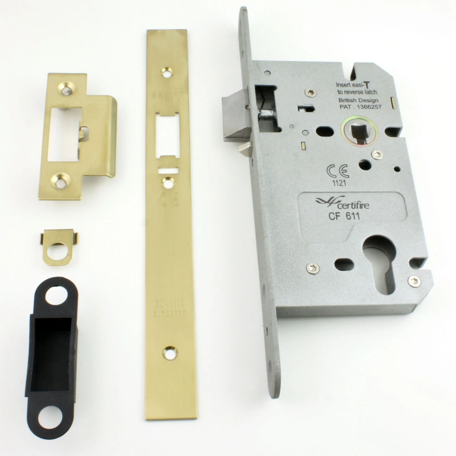 DIN Style Anti-Thrust Mortice Night Latch - Complete Set - Supplied With Handles & Cylinder - Polished Brass - Image 6