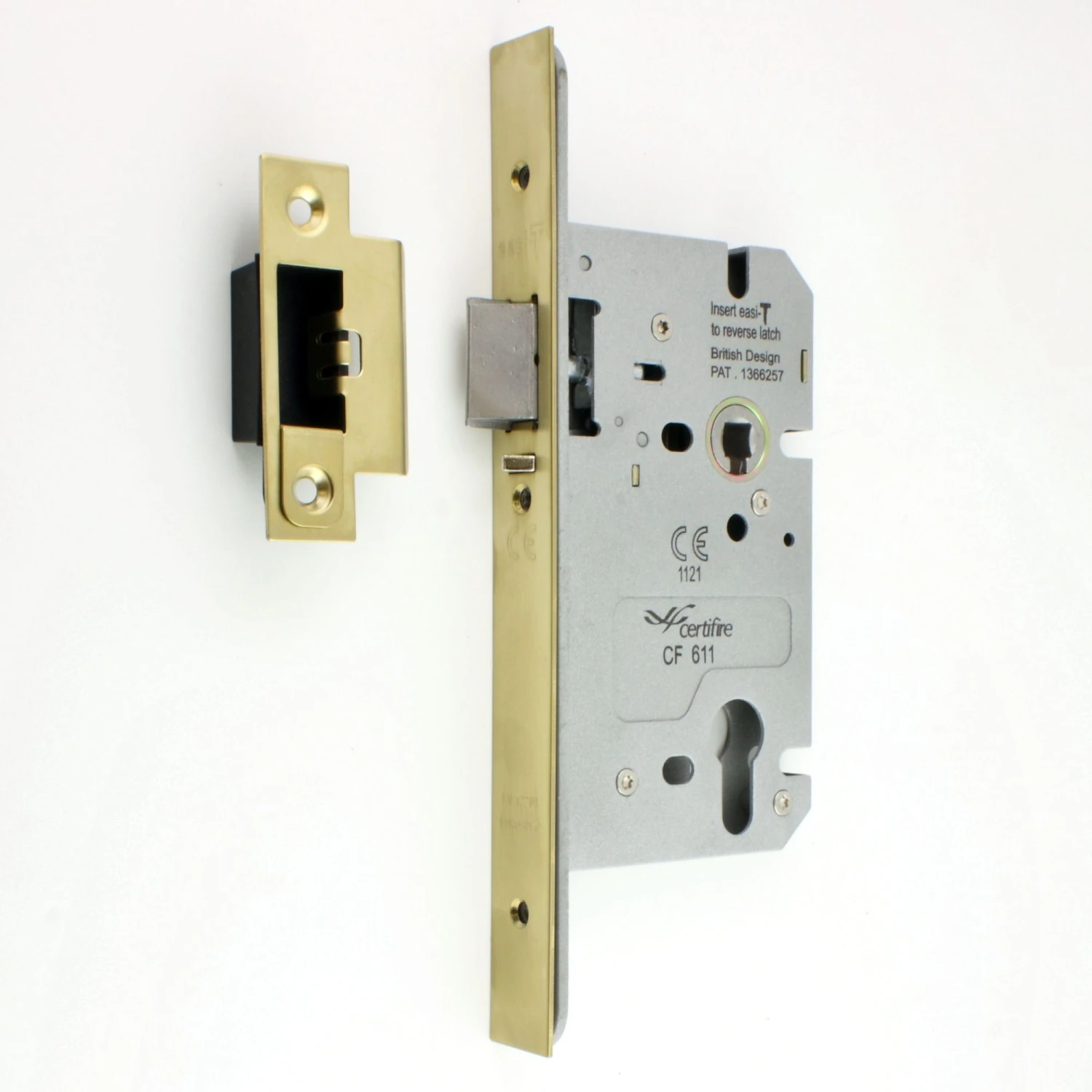 DIN Style Anti-Thrust Mortice Night Latch - Complete Set - Supplied With Handles & Cylinder - Polished Brass - Image 8