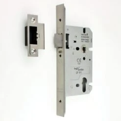 Architectural Quality DIN Style Anti-Thrust Mortice Night Latch - CE / UKCA Marked - Fire Rated - Certifire Approved - Satin Stainless Steel