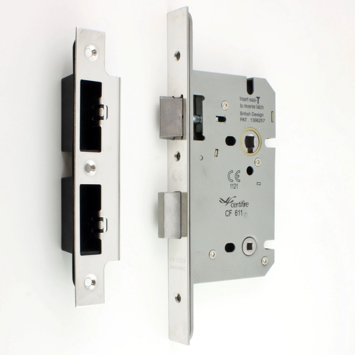 Architectural Quality DIN Style Bathroom Mortice Lock - CE / UKCA Marked - Fire Rated - Certifire Approved - Polished Stainless Steel