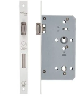 DIN Style Roller Ball Bathroom Mortice Lock - 60mm Backset - (78mm Centres) - Matt White
