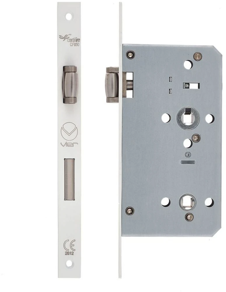 DIN Style Roller Ball Bathroom Mortice Lock - 60mm Backset - (78mm Centres) - Matt White