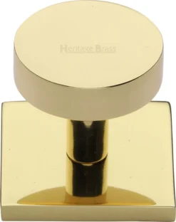 Disc Shaped Cabinet Knob With Square Backplate - 32mm Diameter - Polished Brass (Lacquered)