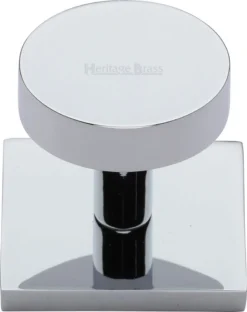 Disc Shaped Cabinet Knob With Square Backplate - 32mm Diameter - Polished Chrome