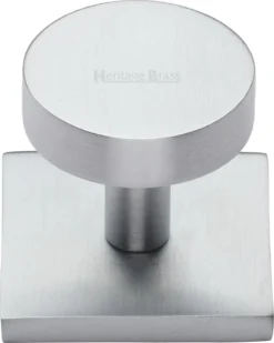 Disc Shaped Cabinet Knob With Square Backplate - 32mm Diameter - Satin Chrome