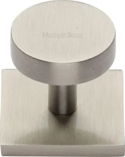 Disc Shaped Cabinet Knob With Square Backplate - 32mm Diameter - Satin Nickel