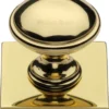 Domed Cabinet Knob With Square Backplate - 32mm Diameter - Polished Brass (Lacquered)