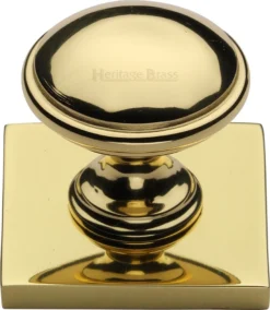 Domed Cabinet Knob With Square Backplate - 32mm Diameter - Polished Brass (Lacquered)
