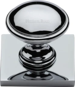 Domed Cabinet Knob With Square Backplate - 32mm Diameter - Polished Chrome