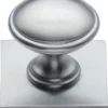 Domed Cabinet Knob With Square Backplate - 32mm Diameter - Satin Chrome