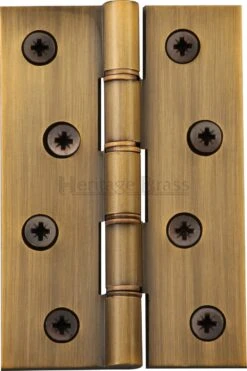 Traditional Double Phosphor Bronze Washered Hinges - Screws Included - 102mm X 67mm - Antique Brass (Gloss Lacquered)