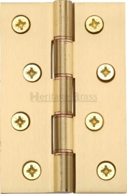 Traditional Double Phosphor Bronze Washered Hinges - Screws Included - 102mm X 67mm - Satin Brass (Lacquered)