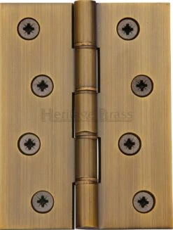 Traditional Double Phosphor Bronze Washered Hinges - Screws Included - 102mm X 76mm - Antique Brass (Gloss Lacquered)