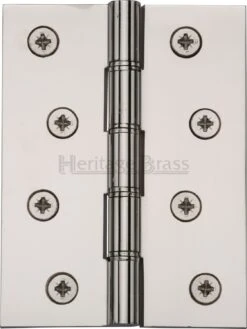 Traditional Double Phosphor Bronze Washered Hinges - Screws Included - 102mm X 76mm - Polished Nickel