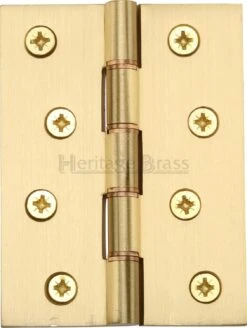 Traditional Double Phosphor Bronze Washered Hinges - Screws Included - 102mm X 76mm - Satin Brass (Lacquered)
